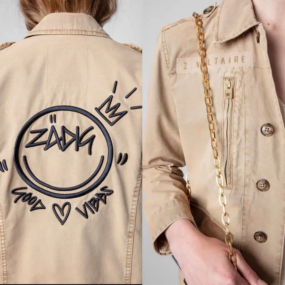 Zadig & Voltaire Kid Good Vibes Stretch Khaki Tan Cotton Utility Jacket Small - Picture 11 of 11